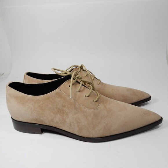 L'AGENCE Elise III Pointed Toe Oxford Flat Shoes Size 6.5 Cappuccino Suede NEW - Picture 8 of 16